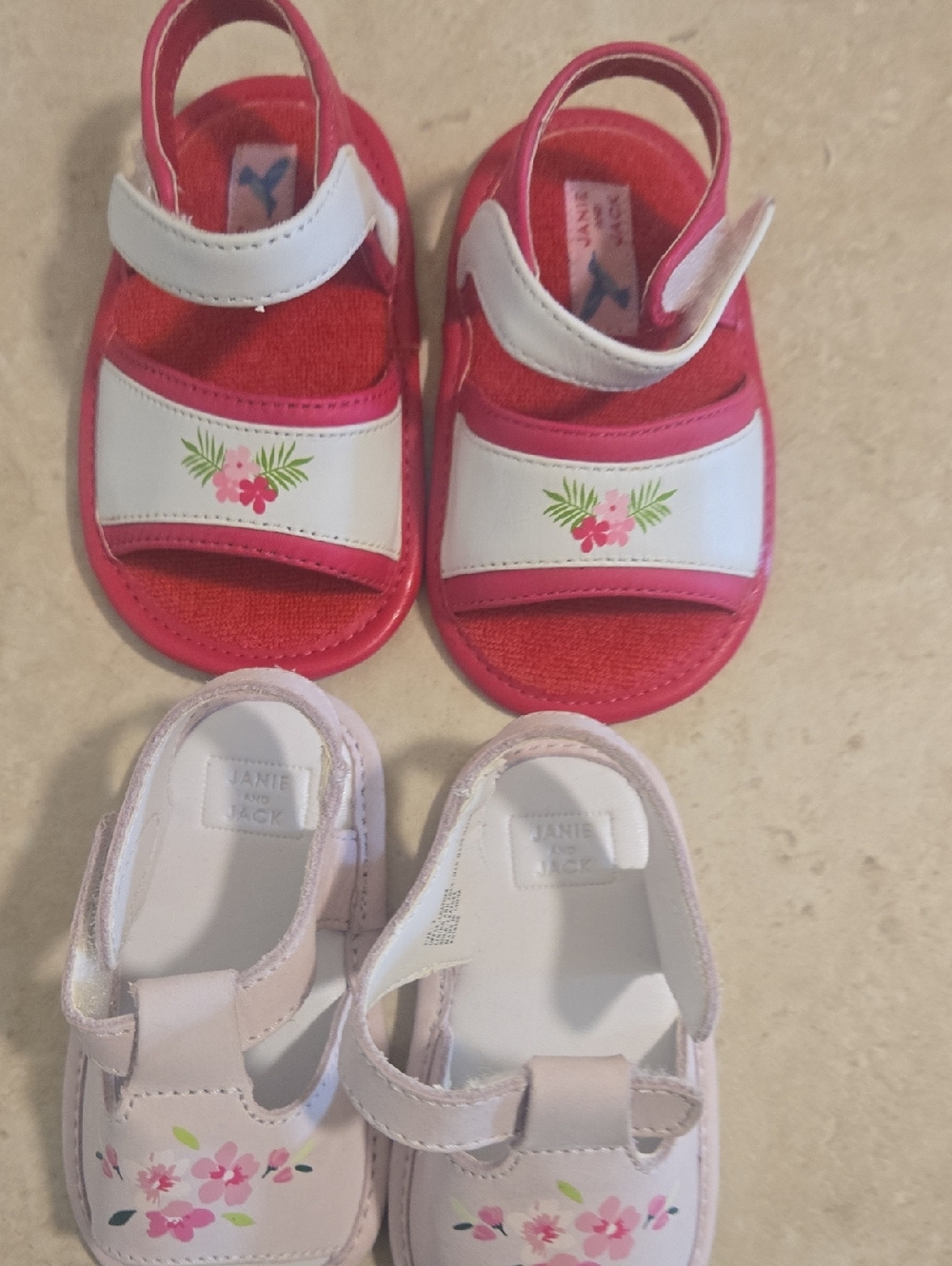 Janie and Jack Pink & White Floral Baby Sandals Set